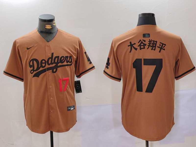 Men%27s Los Angeles Dodgers #17 Shohei Ohtani Brown Cool Base Stitched Baseball Jersey